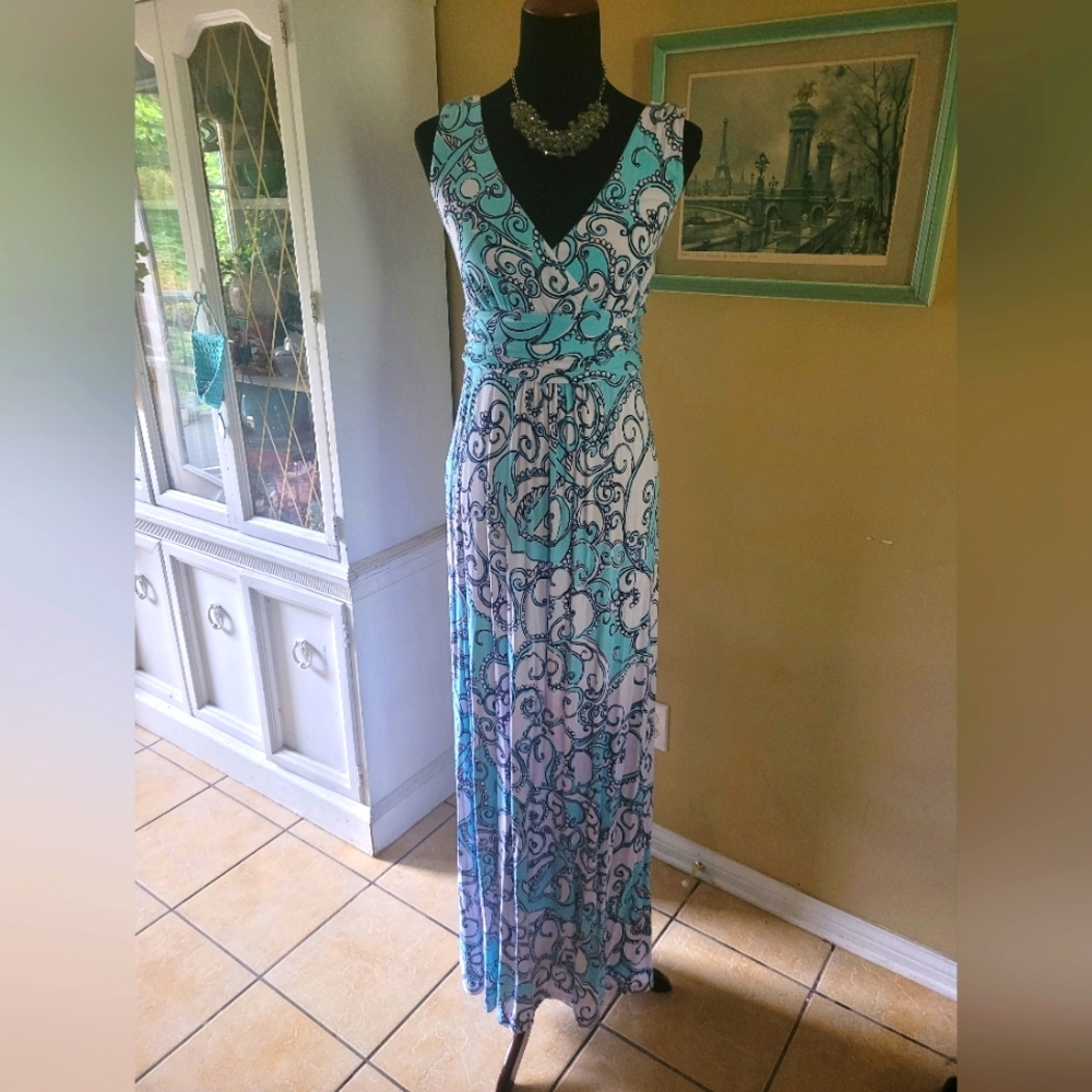 Lilly Pulitzer Aqua & White Paisley Maxi Dress